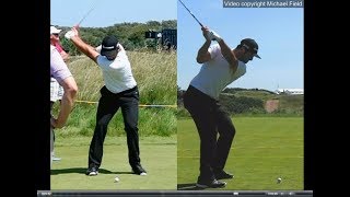 Jon Rahm golf swing  Long Iron faceon amp downtheline July 2017 [upl. by Ydnim20]